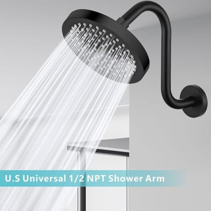 Shower Head Extension Arm with Flange, S Shaped High Rise Gooseneck Showerhead Riser Pipe, Universal Standard 1/2" Connection - Bathroom Accessory (10 Inch, Matte Black)