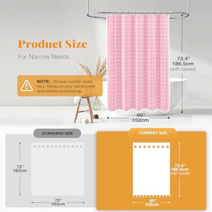 BTTN 60x72 Boho Farmhouse Linen Heavy Duty Fabric Shower Curtain Set, Pink