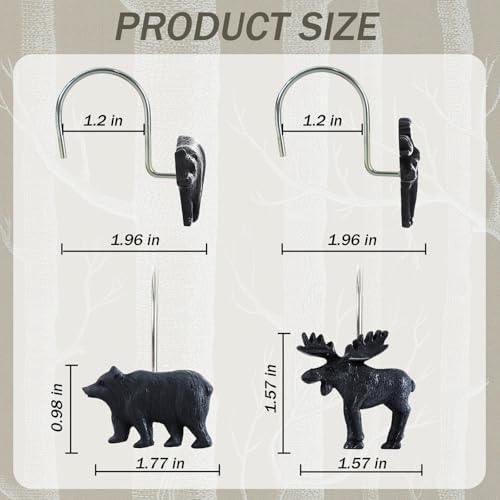 12-Piece Deer Bear Western Farmhouse Rustic Shower Curtain Hooks
