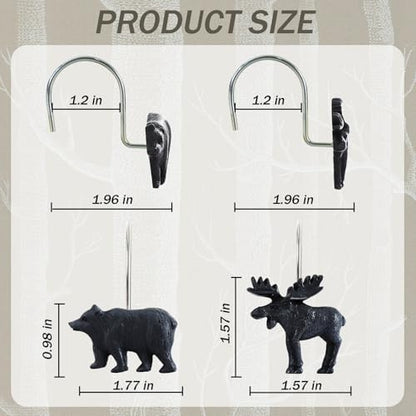 12-Piece Deer Bear Western Farmhouse Rustic Shower Curtain Hooks