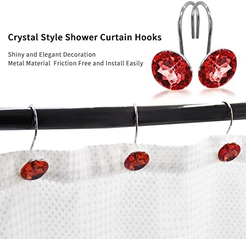 Red Diamond Crystal Bling Shower Curtain Hooks Rings for Bathroom,12PCS