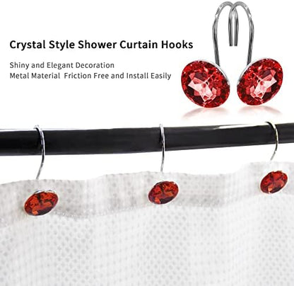 Red Diamond Crystal Bling Shower Curtain Hooks Rings for Bathroom,12PCS
