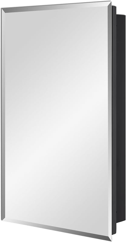 IDYLLOR Black Bathroom Medicine Cabinet with Beveled Edge Mirrored Door 16 x 26 inch, Recessed or Surface Mount, with Adjustable Glass Shelves