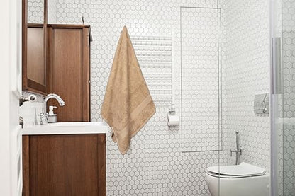 Bath Towels Pack of 6 – 24" x 50" – 100% Cotton Terry, Soft, Quick-Dry & Highly Absorbent – Beige Towels for Bathroom, Spa, Gym, Hotel, Pool & Everyday Use