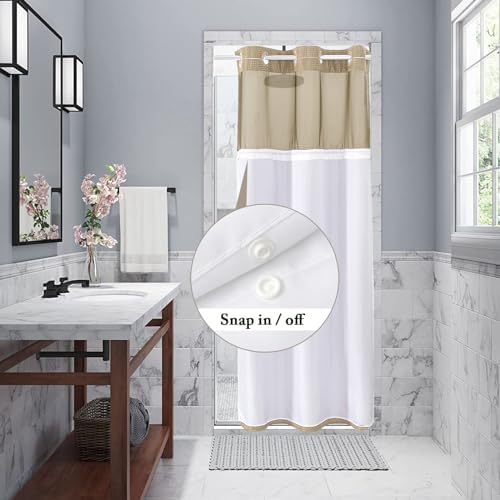 Gibelle No Hook Cloth Beige Shower Curtain with Liner, 36x74