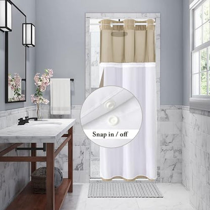 Gibelle No Hook Cloth Beige Shower Curtain with Liner, 36x74