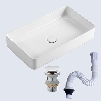 20" x 13.5" Rectangular Vessel Sink for Bathroom - KINGWONG Above Counter White Ceramic Porcelain Vanity Sink, Shallow Depth 4.3", No Overflow Hole, Top Mount Bathroom Basin for Modern Home