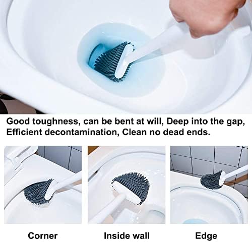 Sellemer Silicone Toilet Brush, Ventilation Slots Holder 2 Pack Pearl White