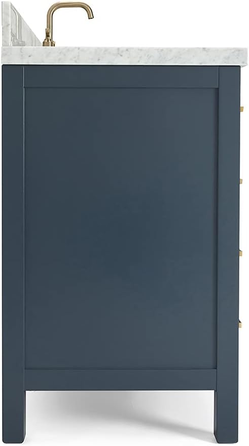 ARIEL Cambridge 36-inch Bathroom Vanity with Sink,Solid Wood, 1.5-inch Italian Carrara Marble Countertop, Single Rectangular Porcelain Sink, 2 Soft Closing Doors, 5 Dovetail Drawers, Midnight Blue