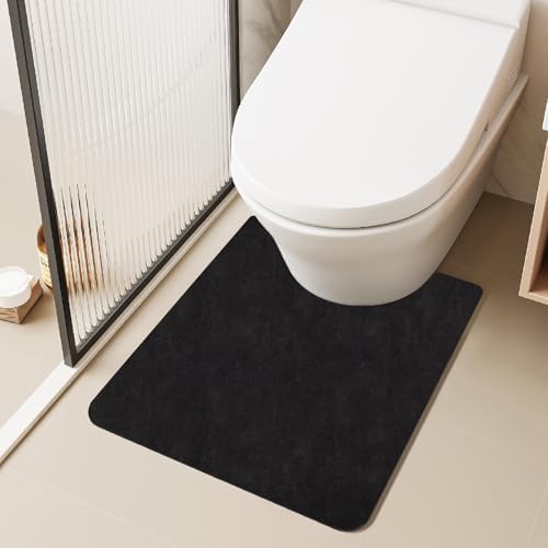 TYUU Thin Toilet Rug, Bathroom Rugs Non Slip, 20x24 U Shape Black