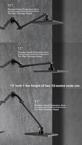 11 Inch Adjustable Shower Head Extension Arm With Locking Set Screw, Singing Rain 304 Stainless Steel Angle Height Adjustable, Easy Install, G1/2 Universal Connector Compatible (Oil Rubber Bronze)