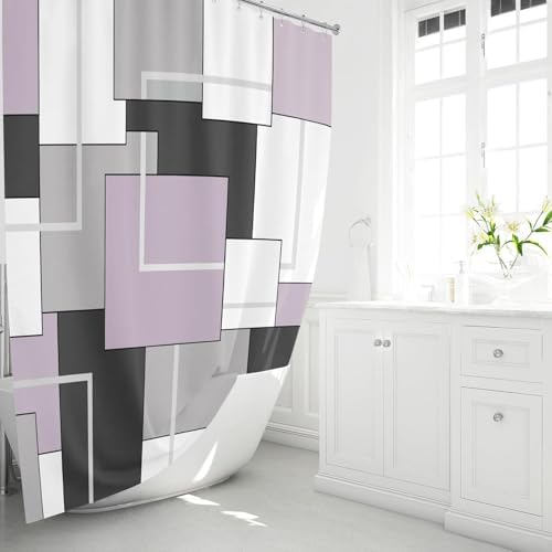 BTTN 72x84 Tall Modern Geometric Waterproof Fabric Shower Curtain, Lavender