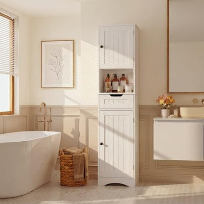Gizoon 67” H Tall Bathroom Storage Cabinet, Narrow Storage Cabinet, White