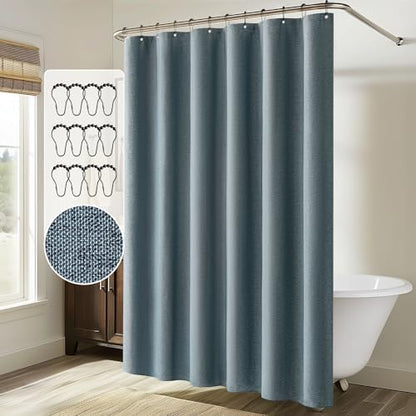 MIULEE Linen Fabric Shower Curtain Dusty Blue W72*L78 12 Metal Hooks