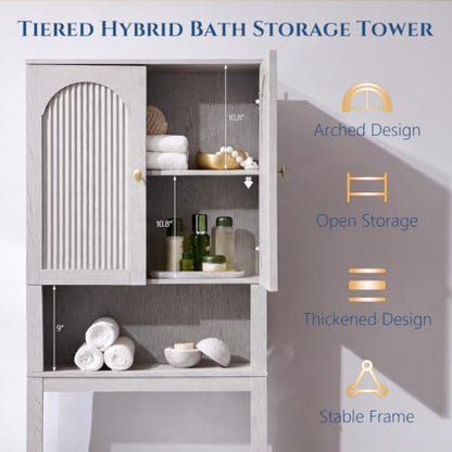 72" Over The Toilet Storage Cabinet, Bathroom Storage Cabinet, Light Grey