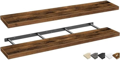 QEEIG Floating Shelves for Wall 55.1" Extra Long - Wall Shelf Bathroom Kitchen Living Room Bedroom Farmhouse Home Decor Display Bookshelf Large 55.1 x 9.3 inch Set of 2, Rustic Brown (008-140BN)