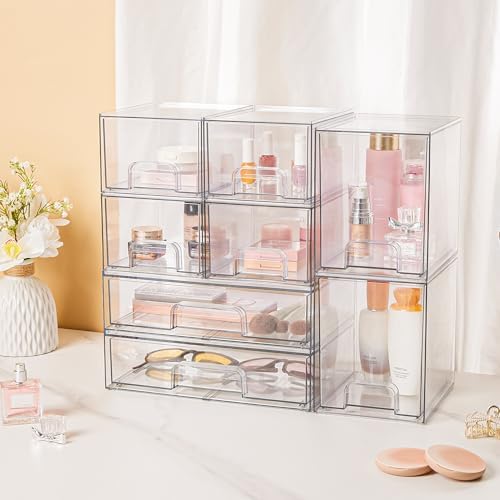 Vtopmart Clear Stackable Storage Drawers Set of 8, Plastic Organizer Bins
