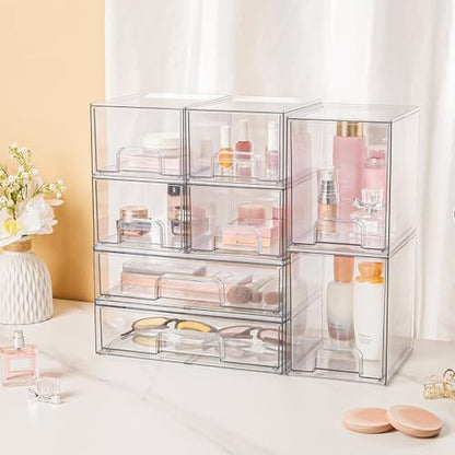 Vtopmart Clear Stackable Storage Drawers Set of 8, Plastic Organizer Bins