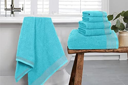 Belizzi Home 100% Cotton Ultra Soft 6 Pack Towel Set, Contains 2 Bath Towels 28x55 inchs, 2 Hand Towels 16x24 inchs & 2 Washcloths 12x12 inchs, Compact Lightweight & Highly Absorbant - Turquoise Blue