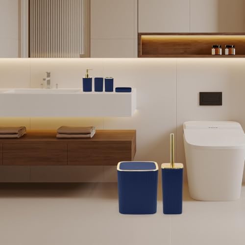 6PCS Bathroom Accessories Set, Navy Blue Bathroom Set for Boho Decor