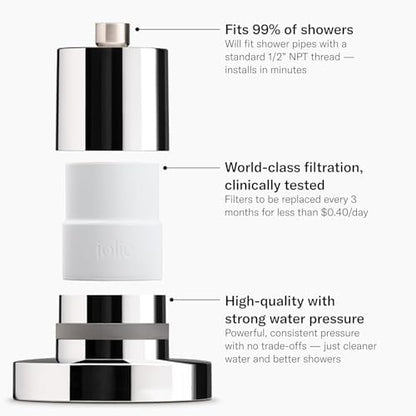 Jolie Filtered Showerhead, High Pressure Shower Filter, Modern Chrome