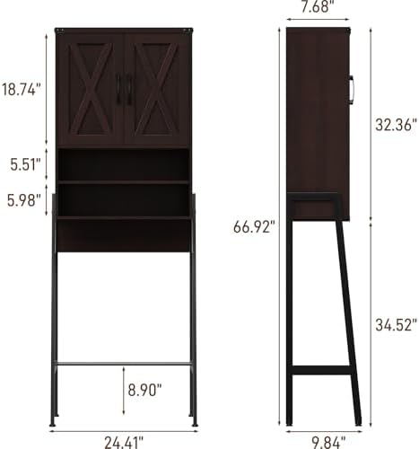 Vabches Metal Frame Over The Toilet Storage Cabinet, Espresso