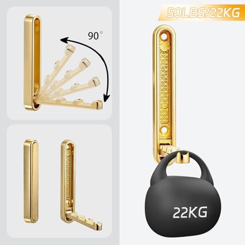 4.33 in Extended Folding Coat Hooks, 2 Pack Gold Wall Hooks, Zinc Alloy