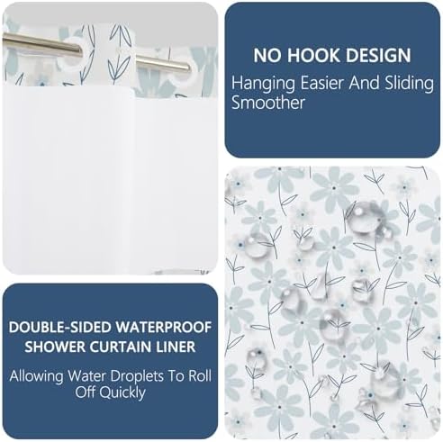 No Hook Shower Curtain with Snap in Liner 71x74 Inch