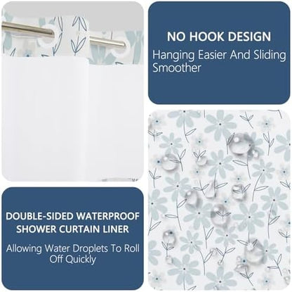 No Hook Shower Curtain with Snap in Liner 71x74 Inch