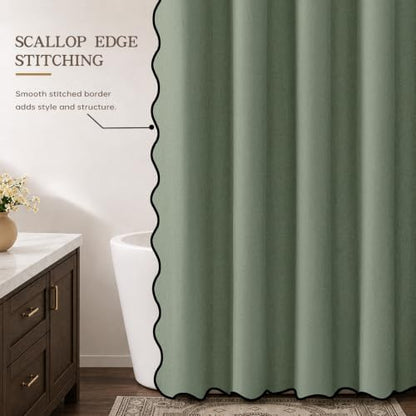 Furlinic Olive Green Shower Curtain Scalloped Waterproof Boho No Hook 72x75
