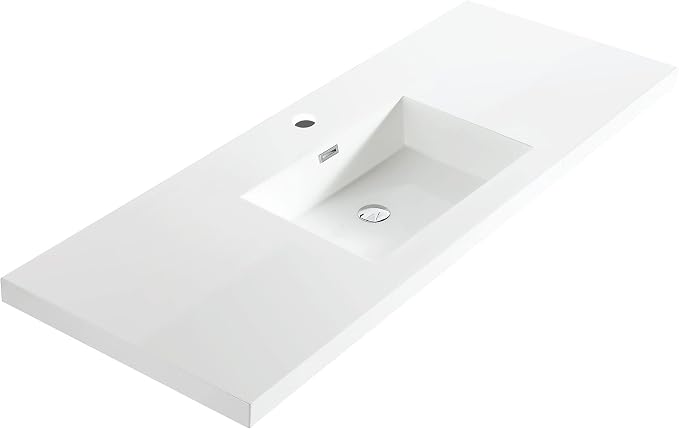 Dowell 61" Bathroom Sink,Single Bowl Vanity Basin,Rectangular Drop-In Bathroom Sink with Overflow,White-000 6122BPS