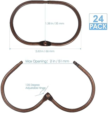 Goowin 24 Pcs Shower Curtain Rings, Shower Curtain Hooks, Oval Snap Shower Rings for Curtain, Metal Shower Curtain Rings Rust Proof, Glide Smoothly Shower Hooks for Shower Curtain Rod (Bronze)