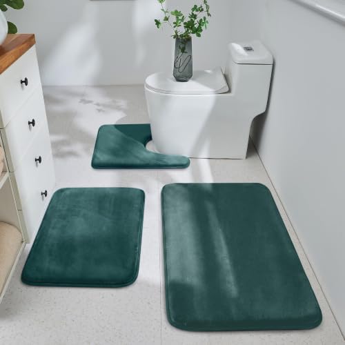 HUXMEYSON 3-Piece Memory Foam Bathroom Rug Set, Peacock Blue