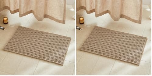 TYUU Waffle Bath Mat, Boho Bathroom Rugs Non Slip Washable Super Absorbent Quick Dry Farmhouse Bathroom Decor, 30"x20" Khaki (Pack of 2)