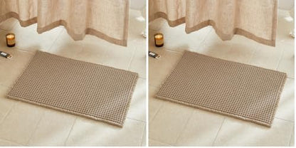 TYUU Waffle Bath Mat, Boho Bathroom Rugs Non Slip Washable Super Absorbent Quick Dry Farmhouse Bathroom Decor, 30"x20" Khaki (Pack of 2)