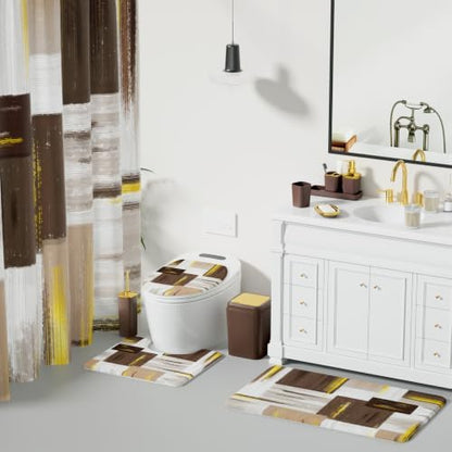 XLHOMO Bathroom Set - Brown Bathroom Accessories Set, Bathroom Sets with Shower Curtain and Rugs, Brown Shower Curtain Set with Bathroom Trash Can, Soap Dispenser, Soap Dish for Home Decor