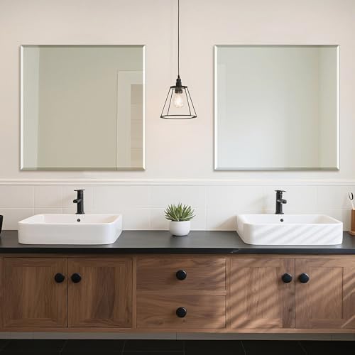 Bathroom Mirror for Over Sink 30x30 Inch Frameless Wall Mirror Beveled Edge