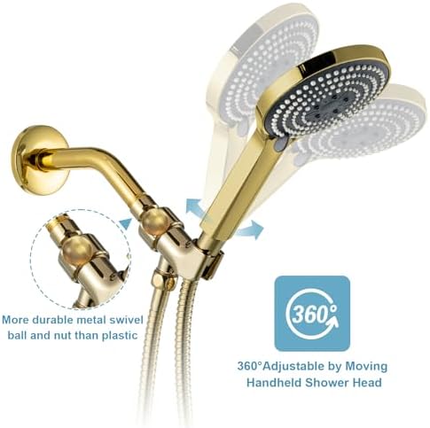 OFFO Shower Head Holder with Solid Metal Ball for Handheld Shower Head Gold, Adjustable Shower Arm Mount for Connecting Shower Arm and Shower Hose, 1/2 in IPS Female Inlet and Male Outlet