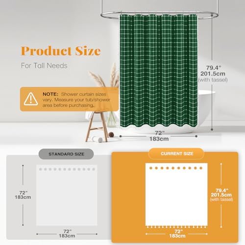 BTTN 72x78 Boho Farmhouse Linen Heavy Duty Shower Curtain, Emerald Green