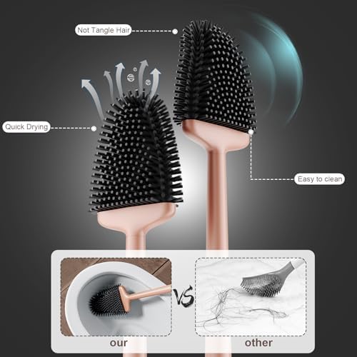 Sellemer Silicone Toilet Brush, Ventilation Slots Holder 1 Pack, Rose Gold