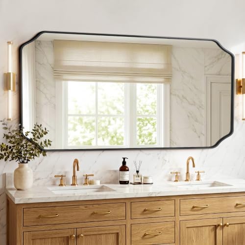 Vanity Bathroom Mirror for Over Sink, 55"x30", Black Metal Framed