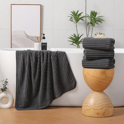 4 Piece Bath Towels, 30"x60" Microfiber Towels Set, Charcoal Gray