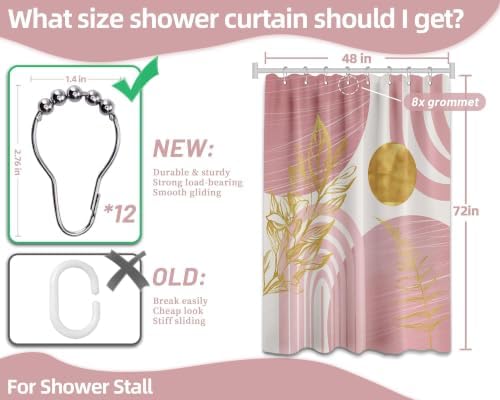 Light Pink and Gold Stall Shower Curtain, 48X72 in Narrow Small