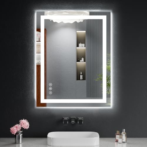 24"x30" LED Bathroom Mirror with Lights, Anti-Fog, Backlit+Frontlit