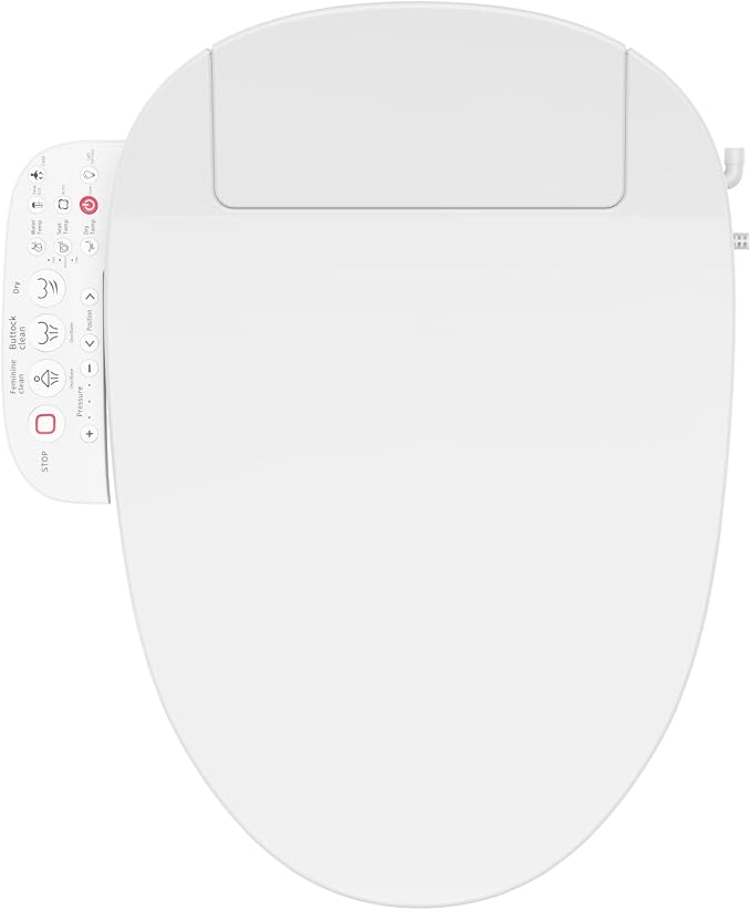 Bidet Toilet Seat with Side Controls, Instant Warm Water, Heated Seat, Warm Air Dryer, Self-Cleaning Stainless Steel Nozzles, Night Light, Soft Closed Lid, Requires Electricity, Elongated