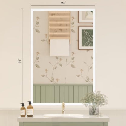 White Framed Bathroom Mirror 24x36, White Vanity Mirrors for Wall