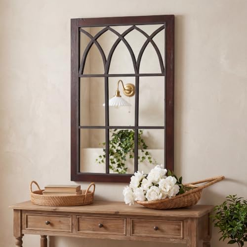 Rustic Window Mirror for Wall Decor, Wooden Frame Decorative Wall Mirror