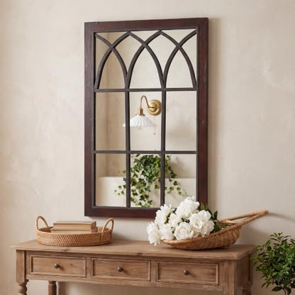 Rustic Window Mirror for Wall Decor, Wooden Frame Decorative Wall Mirror