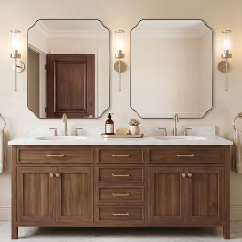 ANDY STAR 30"x36" Champagne Bronze Scalloped Mirror for Bathroom Sink
