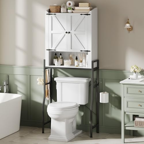 Memobarco Over The Toilet Storage Cabinet with 2-Door & Metal Stand, White